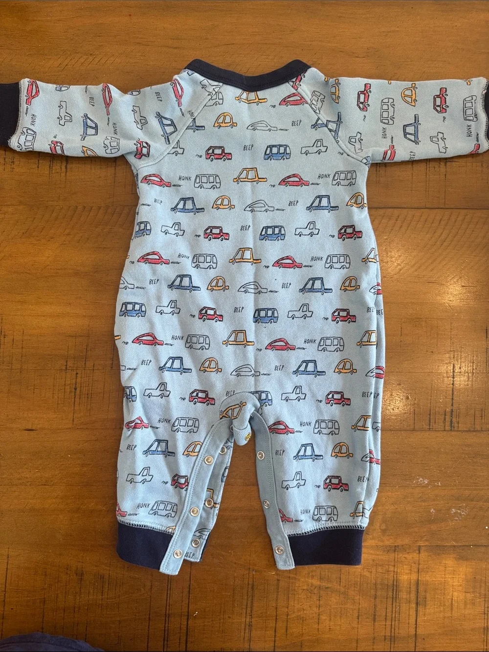 GAP Light Blue Car-Print Footie with Navy Pocket